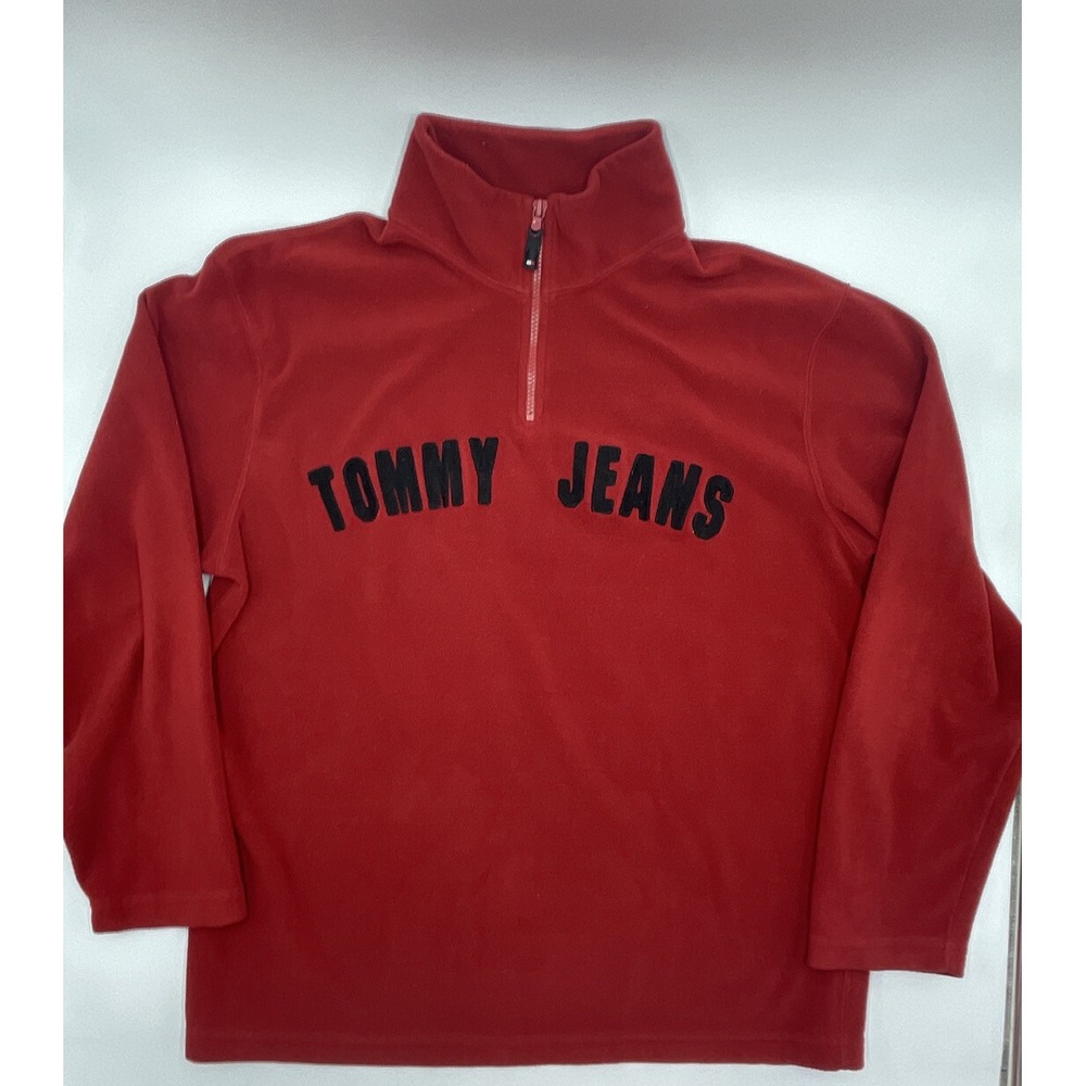 Tommy Hilfiger Mens Pullover Fleece M Fleece 90's Vintage 1/4 Zip Up Red #689